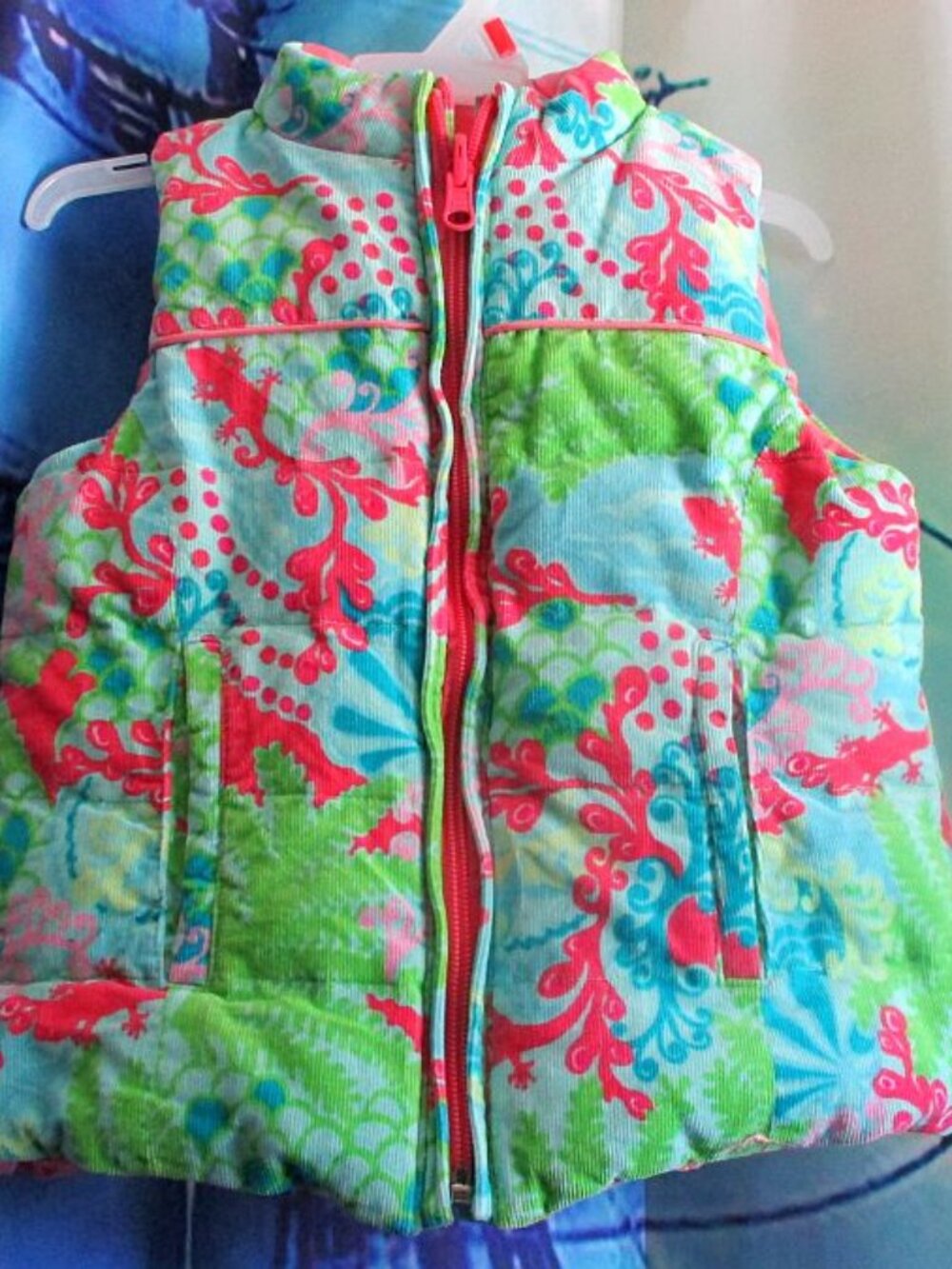 Lilly Pulitzer Reversible Corduroy Print Down Fill Puffer VEST Little Girl Sz 4